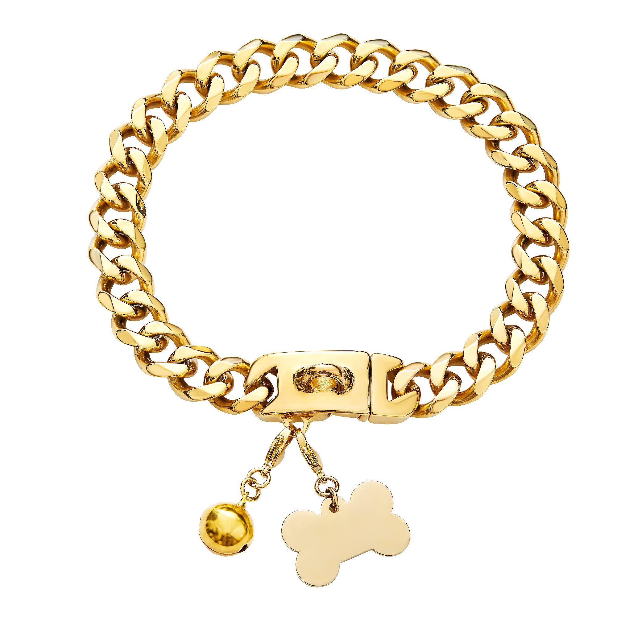 18K Gold Plated Dog Chain Collar - 316L Stainless Steel Cuban Link Necklace with Safety Lock for Large & Medium Dogs (19mm Width, 18 Inch Length) - Perfect for Daily Walks, Training & Fashion Accessories