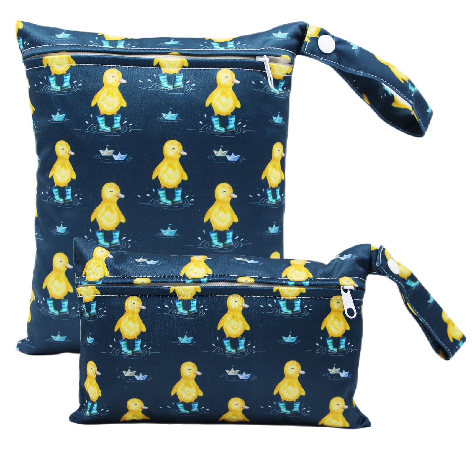 2 Pack Waterproof Reusable Wet Dry Bags for Baby Diapers & Breast Pump Parts - Cute Little Travel Organizer with Handle for Beach, Pool, Gym, Stroller, Yoga & Daycare (7.9