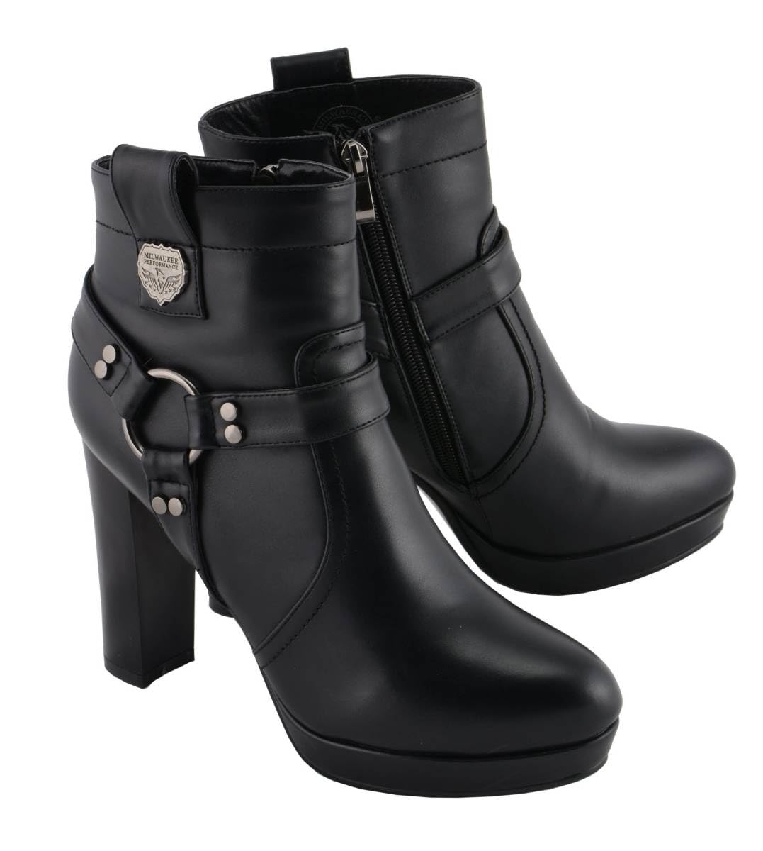 Milwaukee Leather MBL9432 Women's Black Harness Ankle Boots - Fashion Block Heel Booties for Women - Perfect for Casual Outfits, Date Nights & Fall/Winter Style