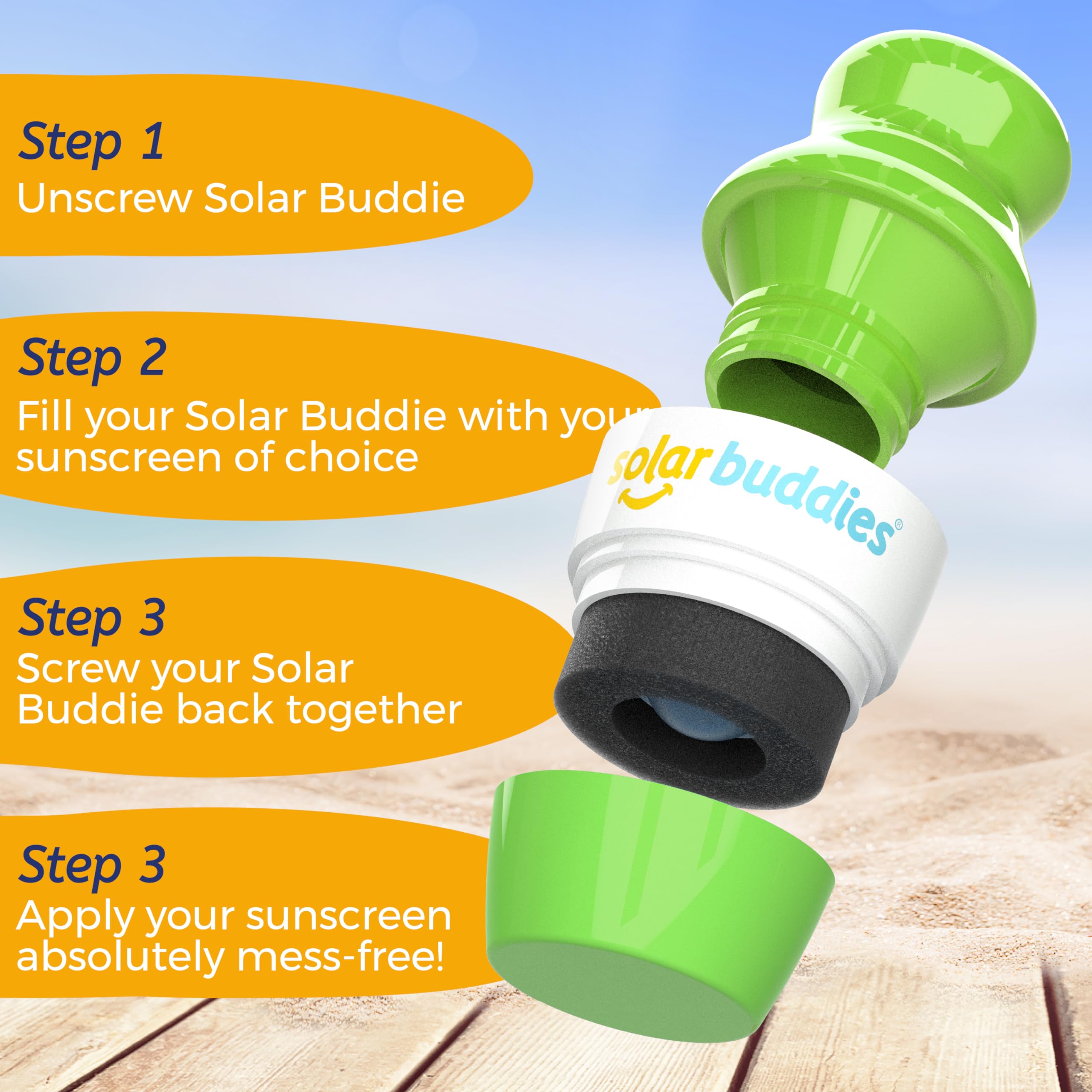 Solar Buddies Refillable Roll-On Sunscreen Applicator - Green, 3.4 fl oz - SPF Lotion Sponge for Kids & Adults - Travel-Friendly Sun Protection for Beach, Pool & Outdoor Activities