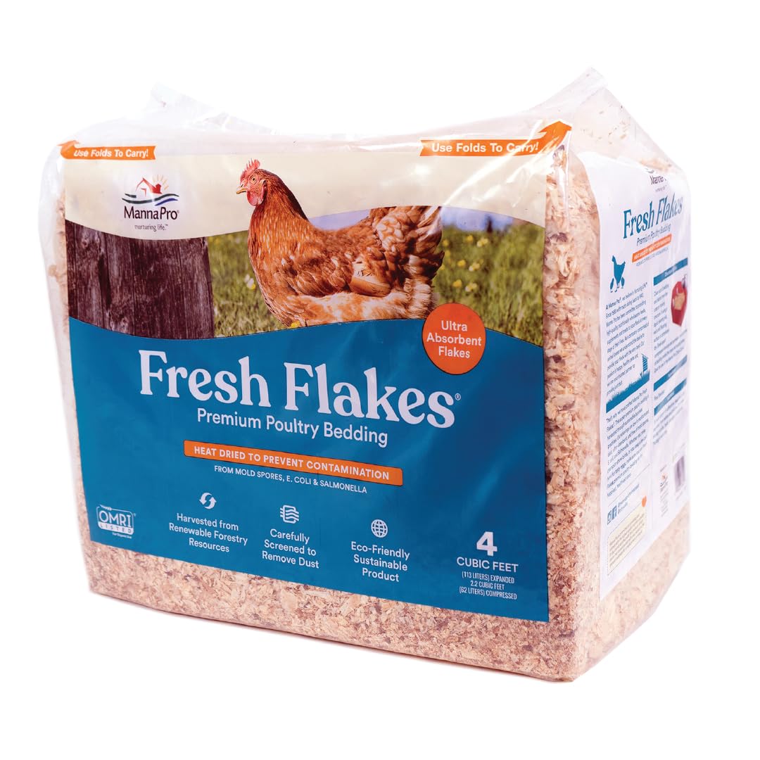 **Manna Pro Fresh Flakes - Premium Pine Shavings for Chicken Coop Bedding | 4 Cubic Feet | Odor Control & Comfort for Poultry, Small Animals & Pet Enclosures**