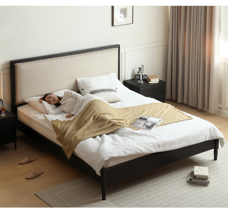 Solid Oak Wood American Soft Back Bed - Durable & Stylish Bed Frame for Bedroom, Guest Room, or Master Suite