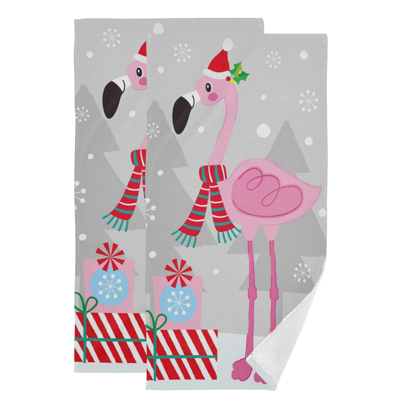 Flamingo Cactus Christmas Hand Towel Set of 2 - 100% Cotton Bath Towels for Bathroom, Beach, Travel & Sports - Perfect for Holiday Decor, Guest Towels & Gym Essentials