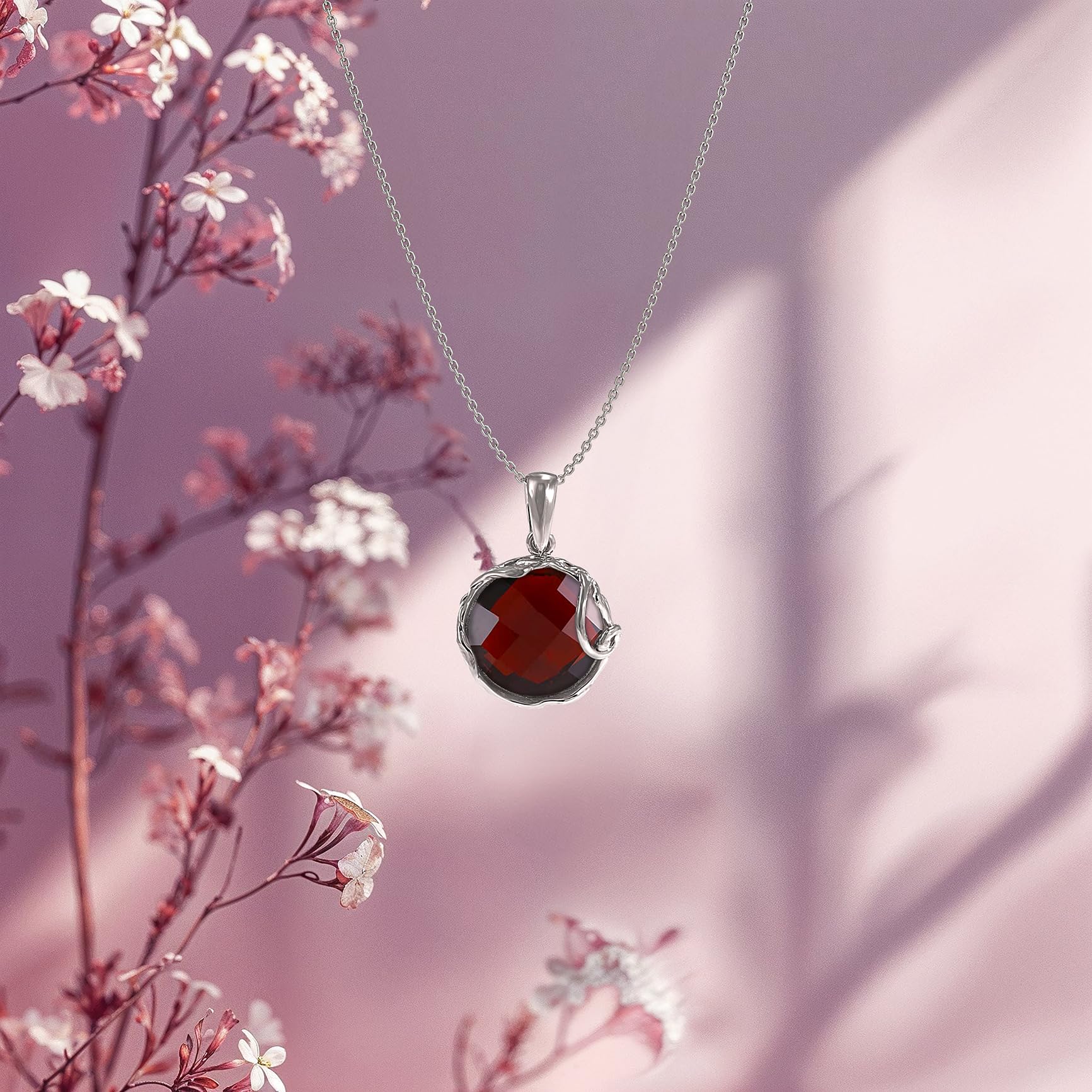 925 Sterling Silver Red Garnet Necklace for Women - January Birthstone Pendant - Elegant Statement Jewelry - Perfect for Everyday Wear & Special Occasions - Gift for Her - Dainty Silver Necklace with Garnet Stone