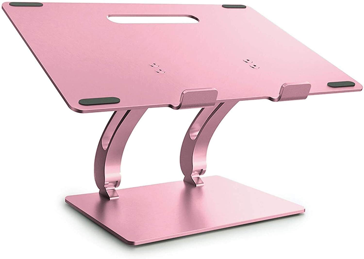 JINXIU Aluminum Laptop Stand - Adjustable & Collapsible Ergonomic Laptop Riser with Cooling Function for 11-17 Inch Notebooks & Tablets (Rose Gold) - Perfect for Home Office, Gaming & Workstation Setup