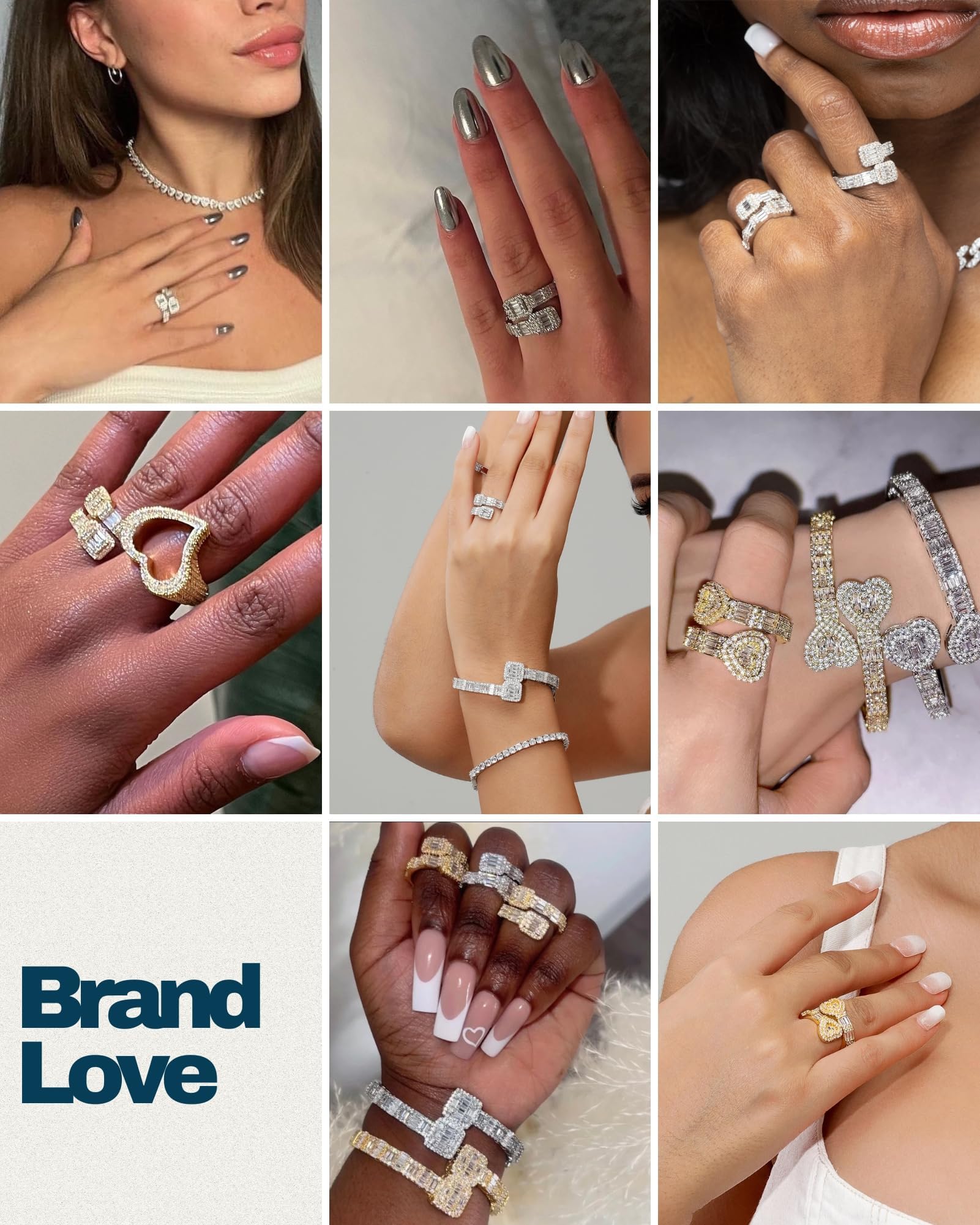 Iced Out Baguette CZ Adjustable Heart Ring - Rose Gold Bling Jewelry for Men & Women, Luxury Party Pinky Ring for Valentine's Day, Anniversary & Special Occasions