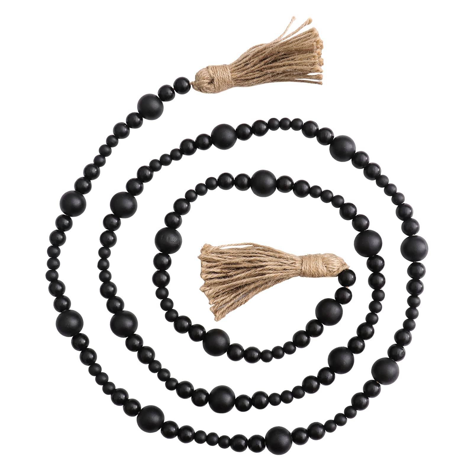 DOITOOL Black Wood Bead Tassel Garland - Macrame Wall Hanging Prayer Beads with Pendant Rope for Farmhouse, Home & Office Decor - Perfect for Wedding, Boho & Rustic Style Interior Design