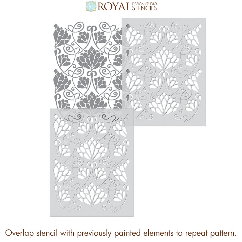 Lotus Paradise Floral Wall Stencil - Reusable DIY Painting Template for Home Decor, Nursery, Bedroom & Living Room Wall Art Projects