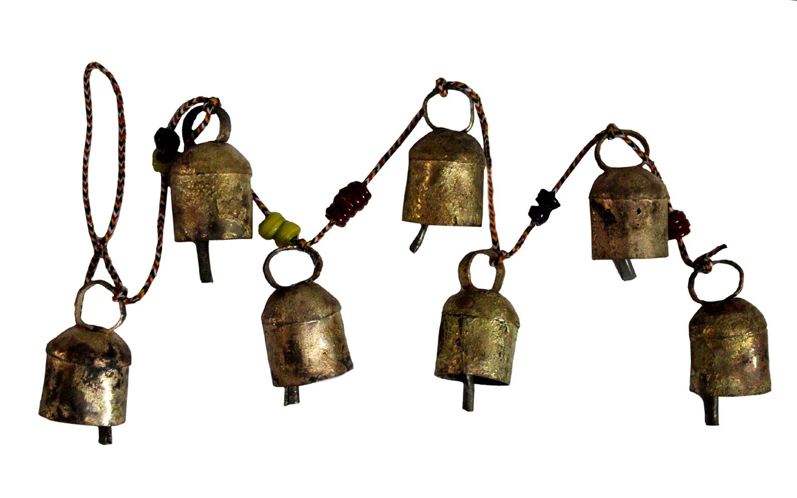 7-Piece Vintage Indian Metal Wall Hanging Bells - 75cm Decorative String for Home, Garden & Wedding Decor | Handmade Boho Wind Chimes for Outdoor & Indoor Use