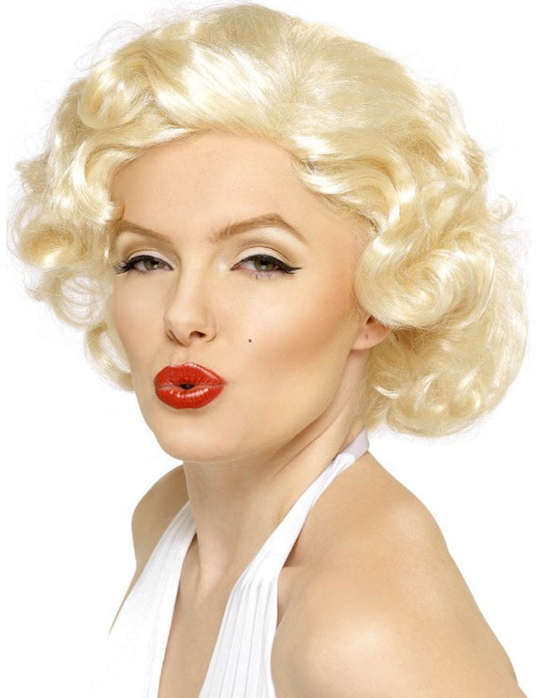 Vintage 50s Marilyn Monroe Bombshell Short Blonde Wig - Retro Hollywood Glamour Costume Wig for Cosplay, Halloween, and Vintage Parties