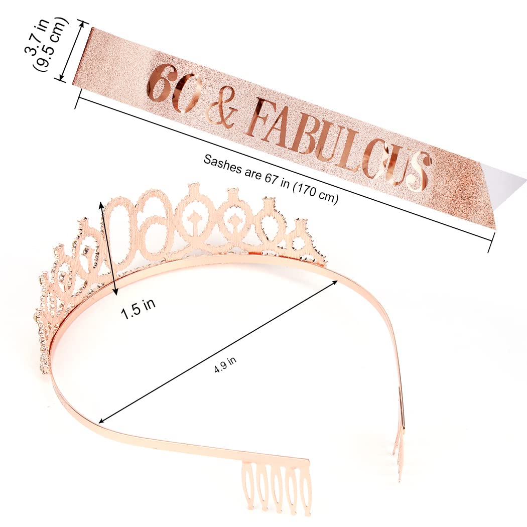 60th Birthday Sash & Tiara Set - Rose Gold Crown for Women's Milestone Celebration | Perfect 60th Birthday Gift & Party Decorations | Great for Birthday Parties, Retirement Celebrations & Special Occasions