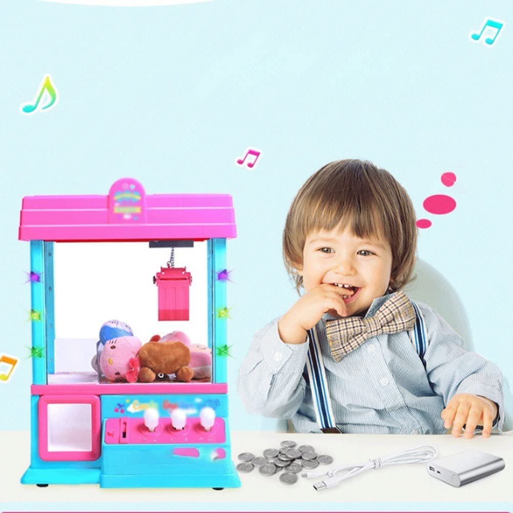 Mini Electronic Claw Machine - Coin-Operated Arcade Game with Music & LED Lights | Interactive Parent-Child Toy for Kids Birthday & Party Fun | Candy & Prize Grabber for Home & Game Room (Pink)