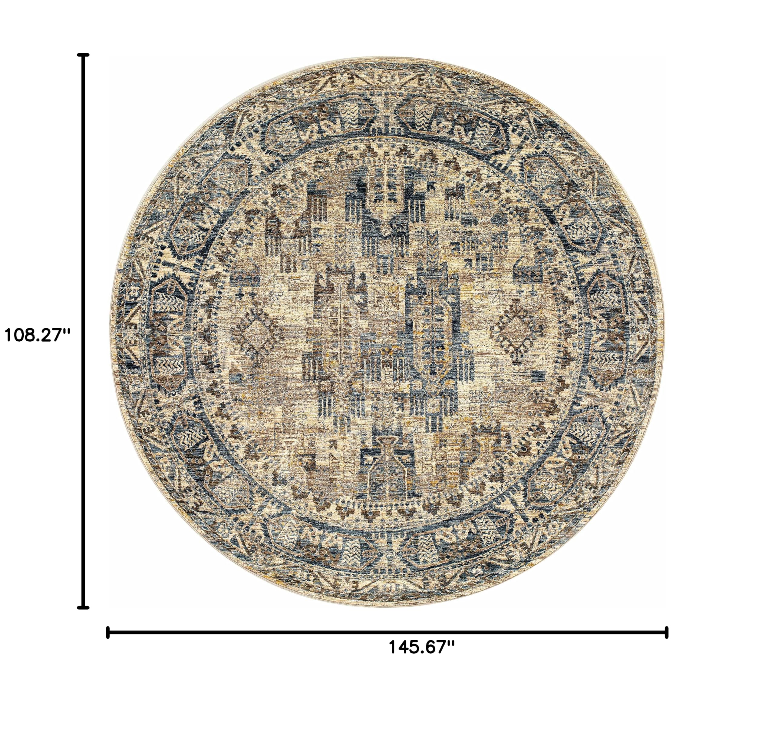 Hauteloom Mundesley Traditional Beige Brown Blue Area Rug 9' x 12'2