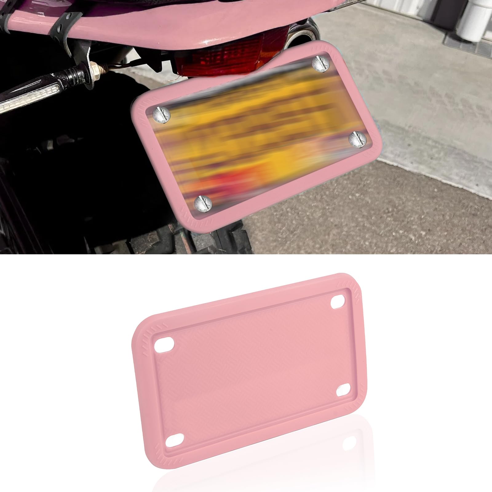 Xotic Tech Motorcycle Silicone License Plate Frame - Rustproof, Rattleproof, Weatherproof Motorbike Plate Holder (Pink, 7.56
