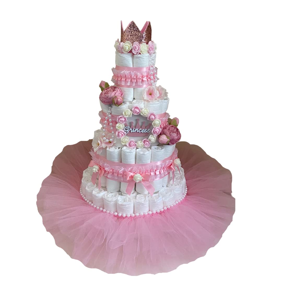 4-Tier Princess Diaper Cake for Baby Girls - Newborn Diaper Gift Set with 12 Diapers | Perfect for Baby Showers, Gender Reveals & Welcome Home Decor