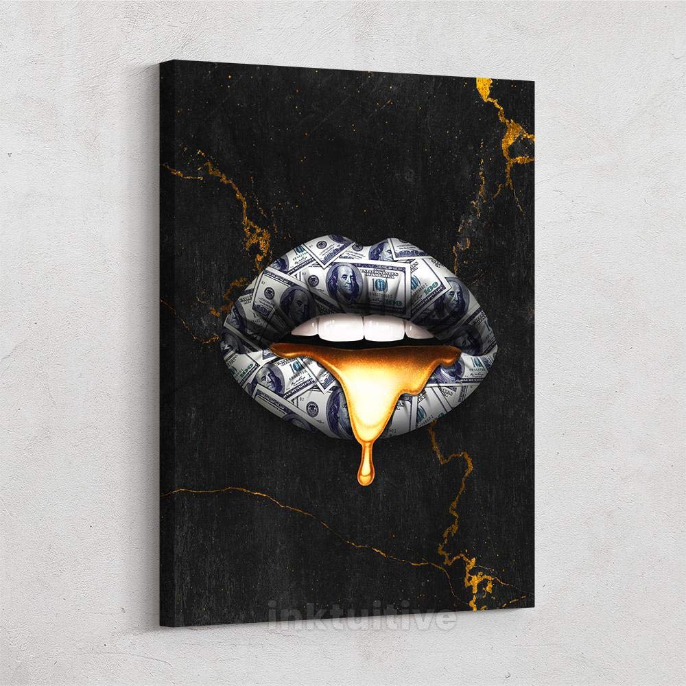 Inktuitive Lips 'Money Talks' Canvas Wall Art - 40x30 Inch Printed Modern Wall Decor with Black Frame | Motivational Office & Home Decor for Passion & Money Mindset | Perfect for Living Room, Bedroom, or Workspace Inspiration