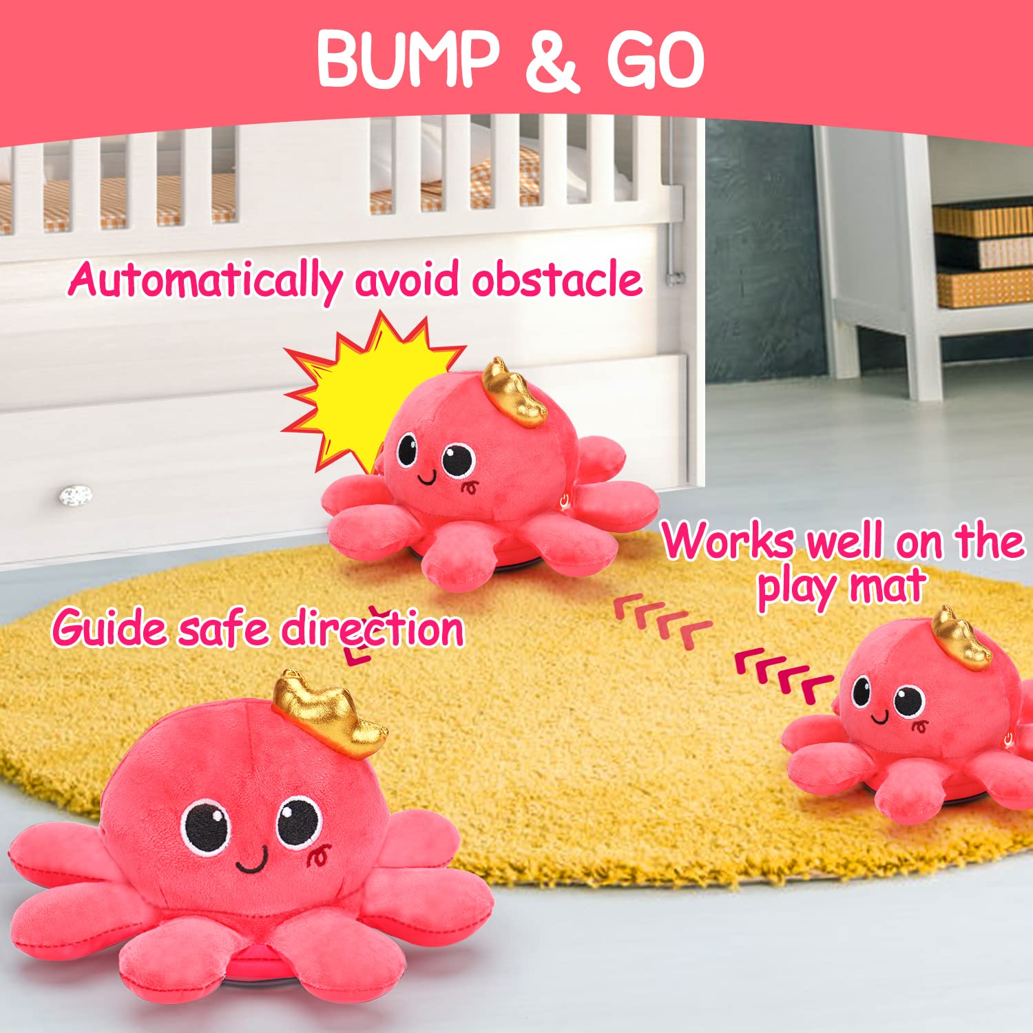 Musical Plush Octopus Toy for Baby Crawling & Walking - Light Up & Voice Control - Perfect for 1 Year Old Girls Birthday Gifts