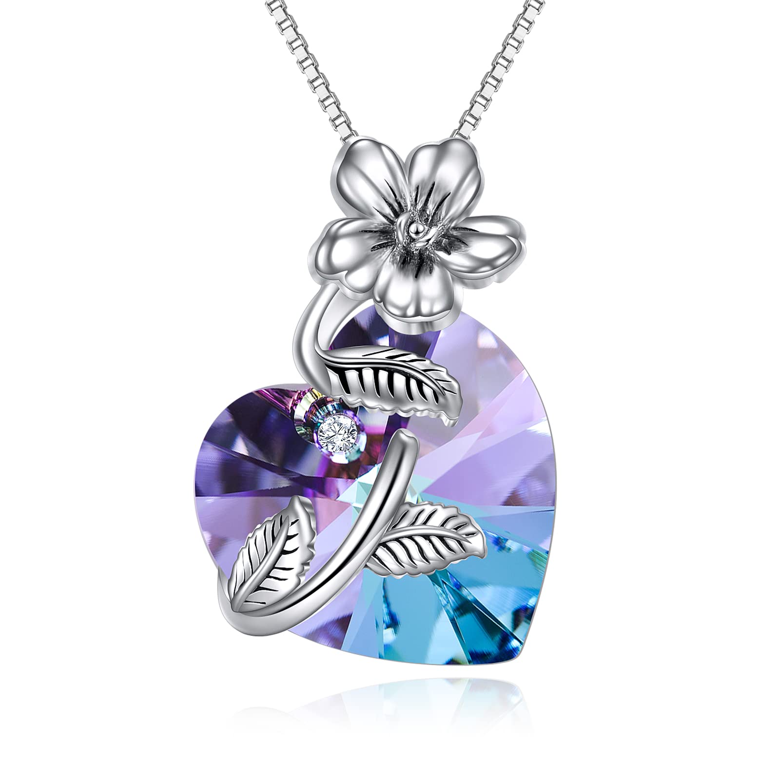 OCJ Birth Flower Necklace - S925 Sterling Silver Heart Pendant with Birthstone & Flower of Life Design | Elegant Jewelry for Women | Perfect Birthday, Christmas, Valentine's & Mother's Day Gift for Her, Mom, Sister or Daughter | Ideal for Everyday Wear, Special Occasions & Meaningful Gifting