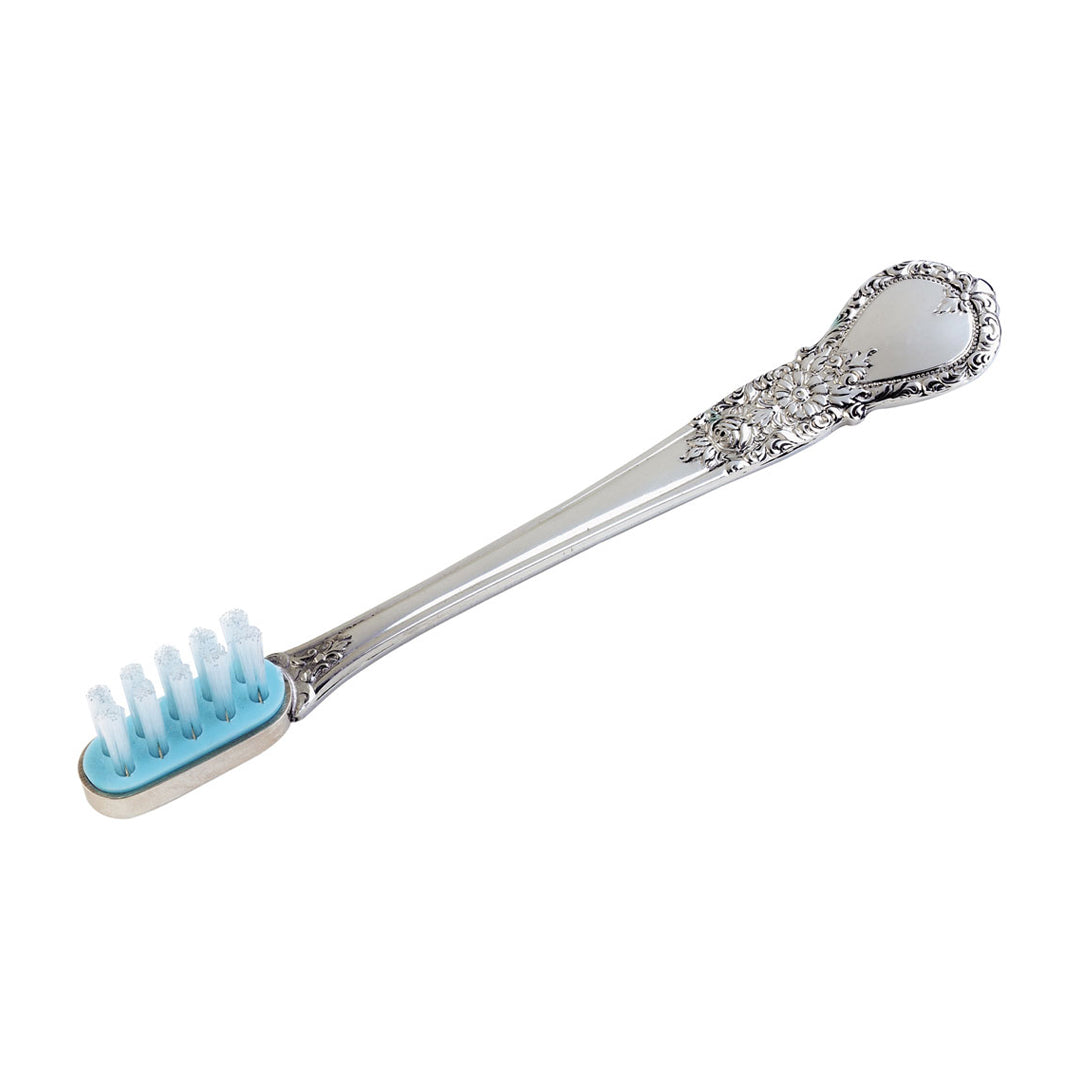 Soft Bristle Blue Baby Toothbrush with Pewter Handle - Gentle Dental Care for Infants & Toddlers - Perfect for First Teeth & Teething Relief