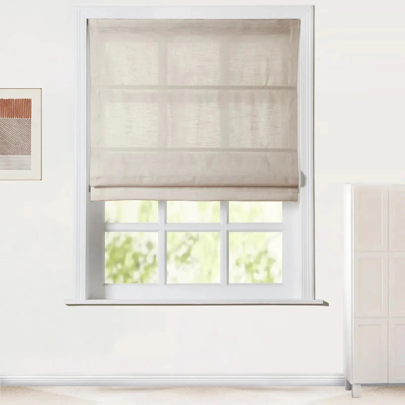 Jawara Linen Cotton Roman Shade Cordless - Blackout Window Treatment for Bedroom & Living Room