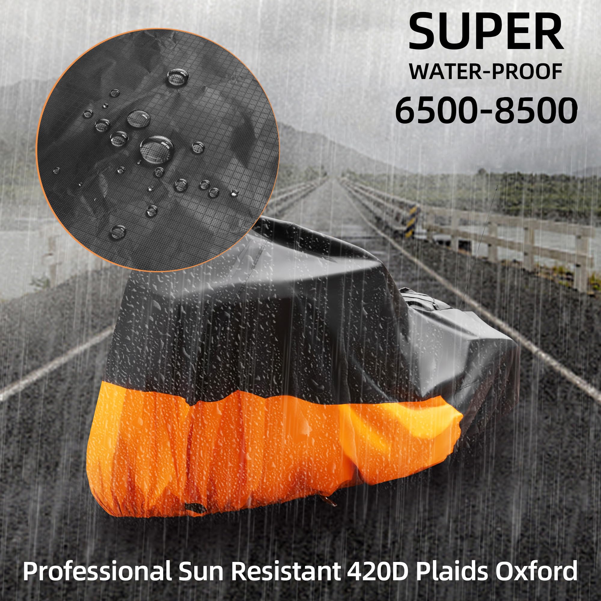 Heavy Duty Waterproof Motorcycle Cover - All Weather Protection for Outdoor Storage, Rain, Sun & Snow - Universal Fit for Touring Bikes & Full Dressers - Extra Large Size with Reflective Strips & Lock Holes - Perfect for Garage, Travel & Long-Term Parking Protection
