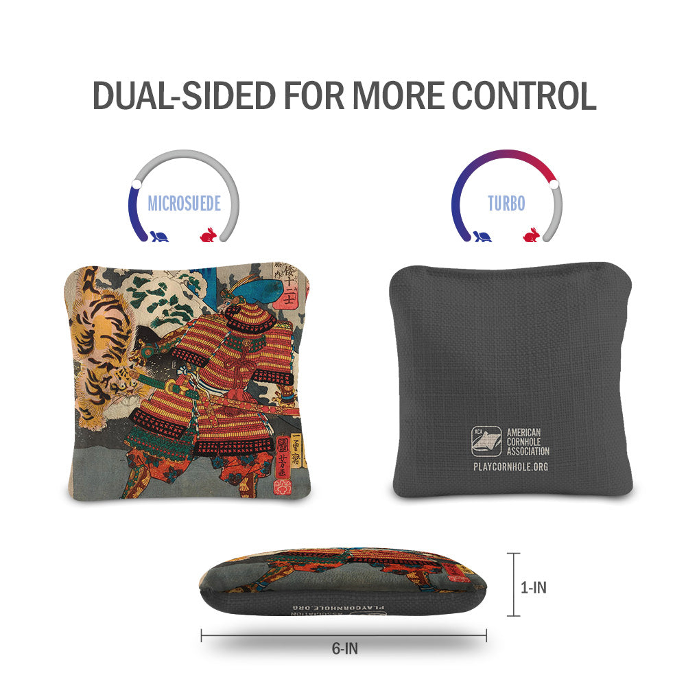 Premium Cornhole Bags - Tiger by Utagawa Kuniyoshi Synergy Pro Set - Regulation Weight for Backyard Games, Tailgating & Outdoor Parties