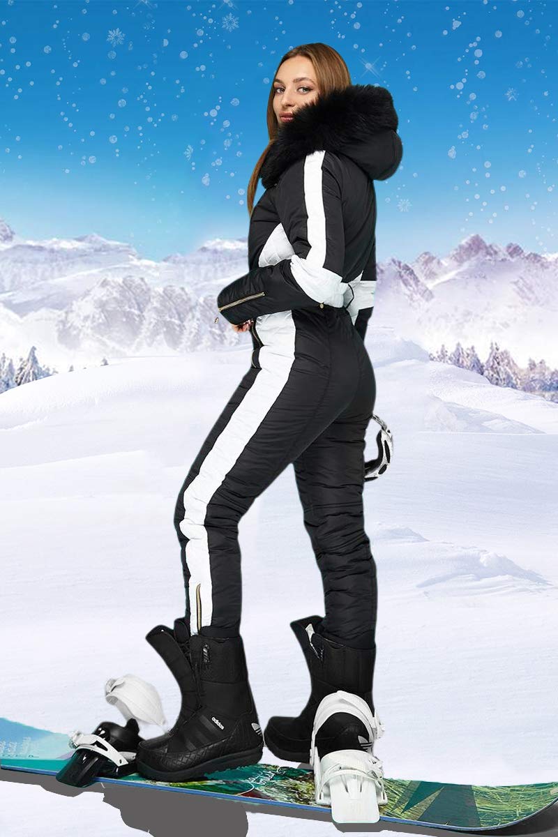 Yousify Women's Winter Ski Jumpsuit - Waterproof Snowsuit with Removable Fur Collar for Outdoor Sports & Snowboarding | Warm Onesie for Skiing, Snowmobiling & Winter Adventures