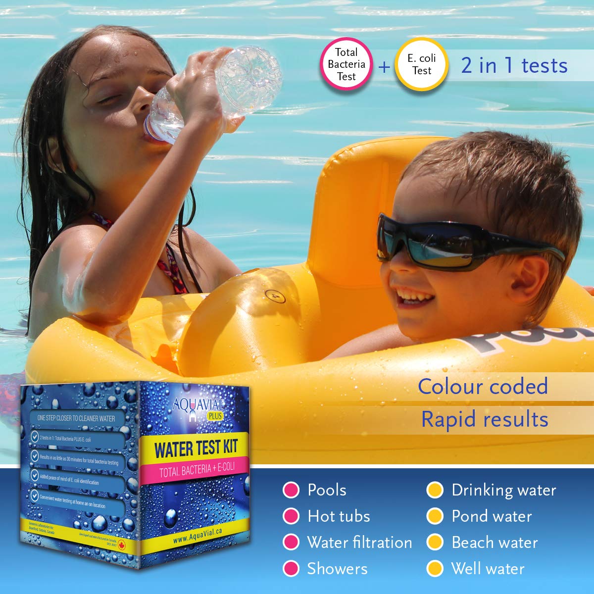 **Water Testing Kit for Total Bacteria & E. Coli – 2-in-1 Drinking Water, Pool, Pond, Lake & Well Water Quality Tester – Home, Camping & Emergency Use**