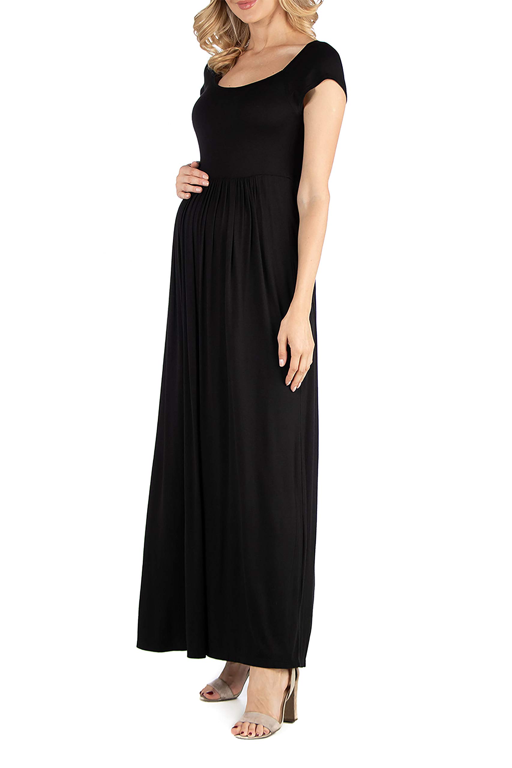 24Seven Comfort Women's Maternity Short Sleeve Maxi Dress - Loose Fit Casual Long Dress - Made in USA - Sizes Small to 3X - Perfect for Pregnancy, Nursing & Everyday Wear