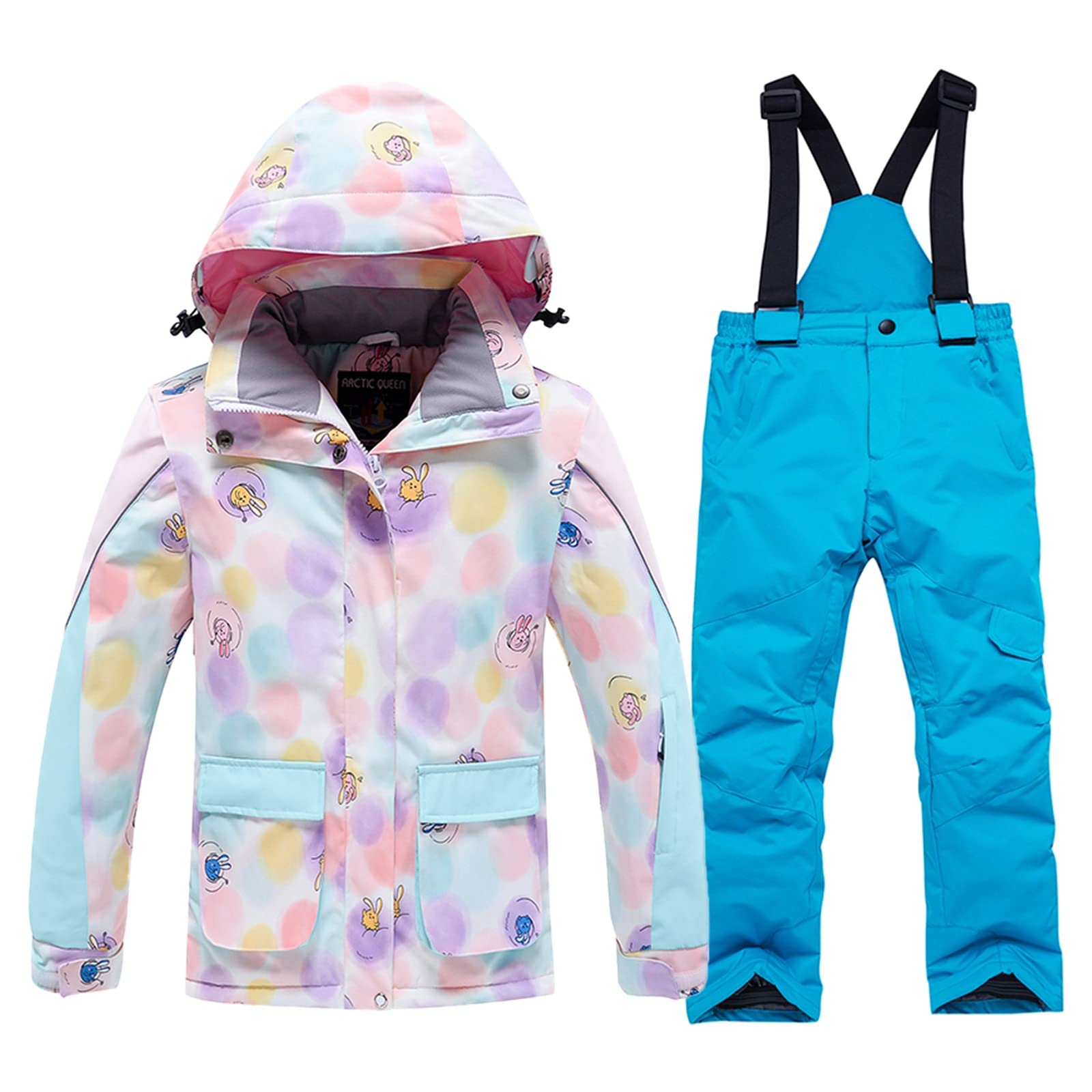 WOWULOVELY Girls Winter Ski Suit - Thickened Warm Hooded Snowsuit & Pants Set for Toddlers - Perfect for Skiing, Snowboarding & Outdoor Winter Play