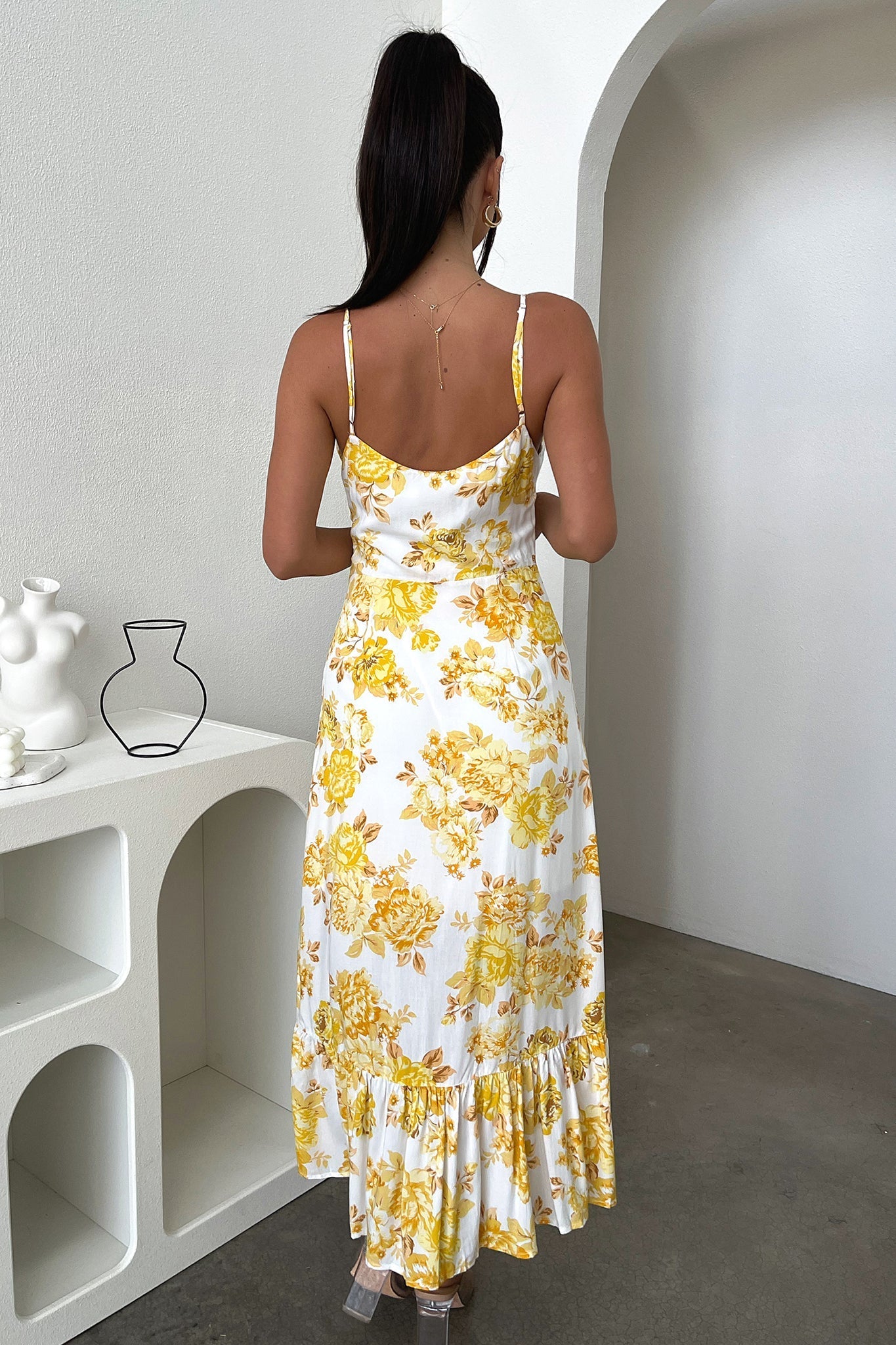 Dilara Women's Maxi Dress - Yellow Floral Print Summer Casual Sundress for Beach, Vacation & Outdoor Activities