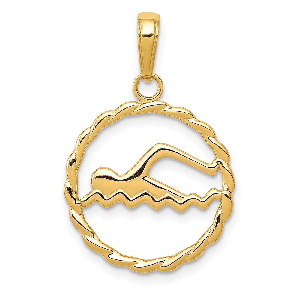 14K Yellow Gold Swimming Charm Pendant Necklace for Women - Elegant Jewelry Gift for Swimmers, Athletes & Water Sports Enthusiasts