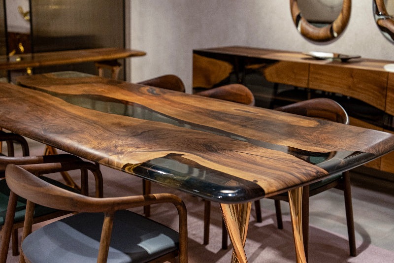 Custom Epoxy Resin Dining Table - Handmade Osso Wood & Resin Live Edge Table for Modern Dining Room, Kitchen, Restaurant & Office Decor
