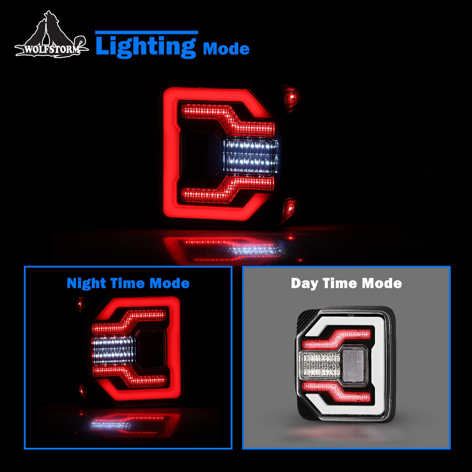 WOLFSTORM LED Tail Lights for 2018-2023 Jeep Wrangler JL/JLU - Dynamic Running Turn Lights, Clear Lens (1 Pair) - Upgrade Your Off-Road Adventure & Night Driving Safety