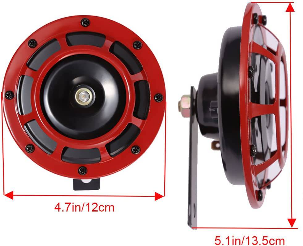 Universal Halo Horn Grille Mount Twin SuperTone Electric Car Horn (Red, Pack of 2) - Loud Vehicle Upgrade for Trucks, SUVs & Motorcycles - Perfect for Off-Roading & Safety Enhancement