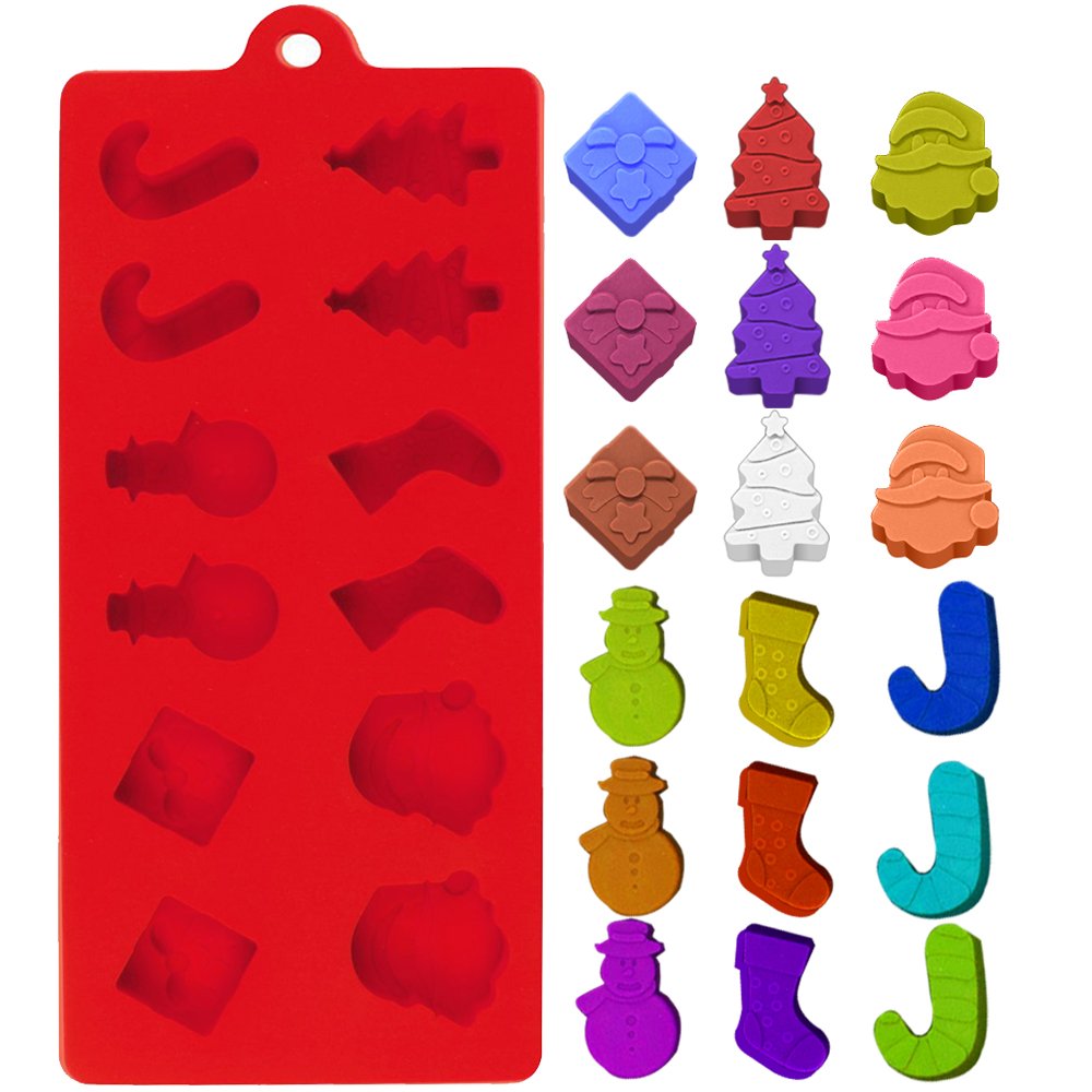 3 Pack Silicone Christmas Candy Molds for Holiday Baking - Reusable Red & Green Chocolate Molds for Cake Decorating, Cookies, DIY Desserts (Christmas Party, Gift Making, Home Baking)