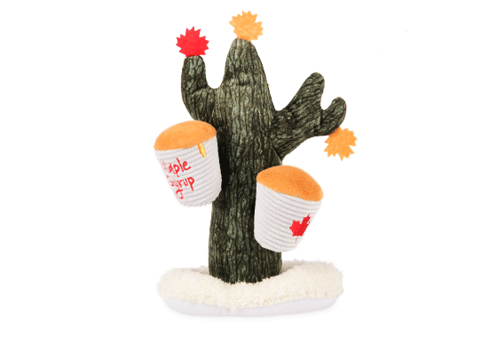 P.L.A.Y. Montreal Munchies Squeaky Plush Dog Toys - Barking Up The Maple Tree | Fun Chew Toy for Small & Medium Dogs | Perfect for Playtime, Training & Teething Relief