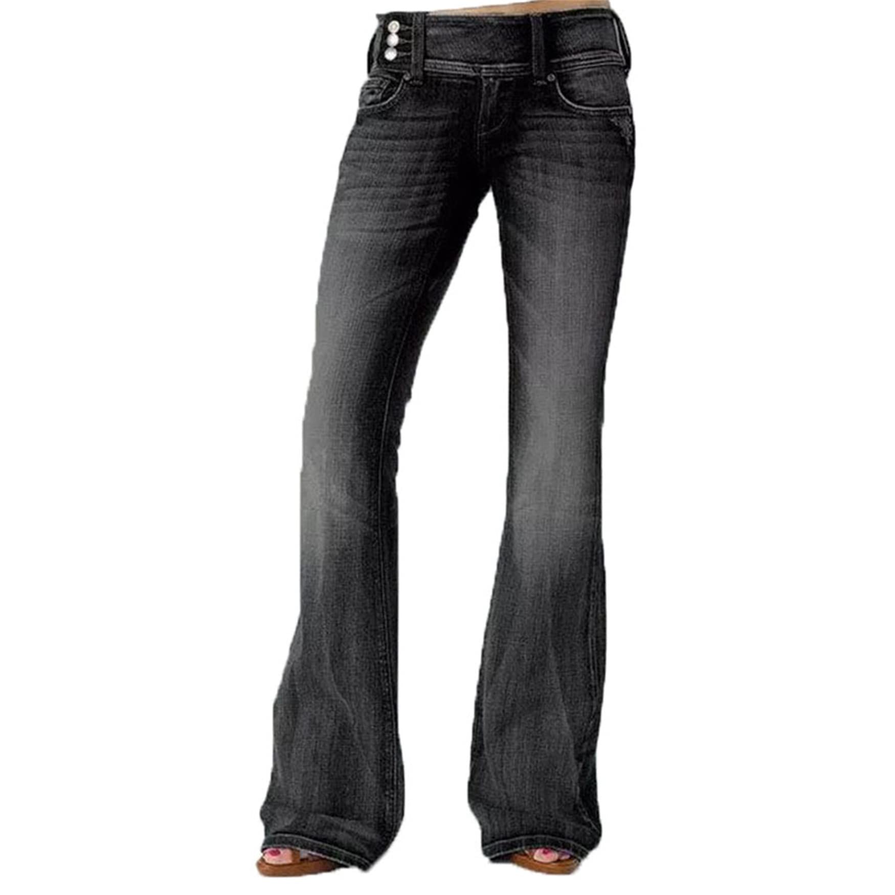 Vintage Women's Flare Jeans - Mid Waist Stretch Denim Pants, Straight to Wide Leg Bell Bottoms (XS 29W, Black) | Perfect for Casual Wear, Retro Outfits & 70s Style Fashion