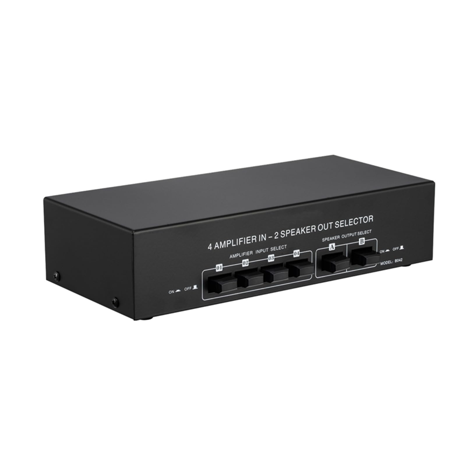 4 In 2 Out Speaker Selector Switch Box - High Power Amplifier Receiver Splitter for Multi-Room Audio System - Perfect for Home Theater, Office, and Studio Setup