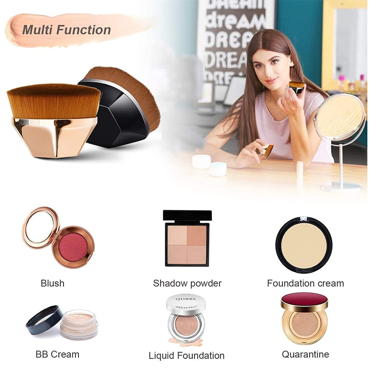 ZemGlam Blush Brush for Liquid & Powder Makeup - Black | Flawless Blending for Cream & Compact Foundation