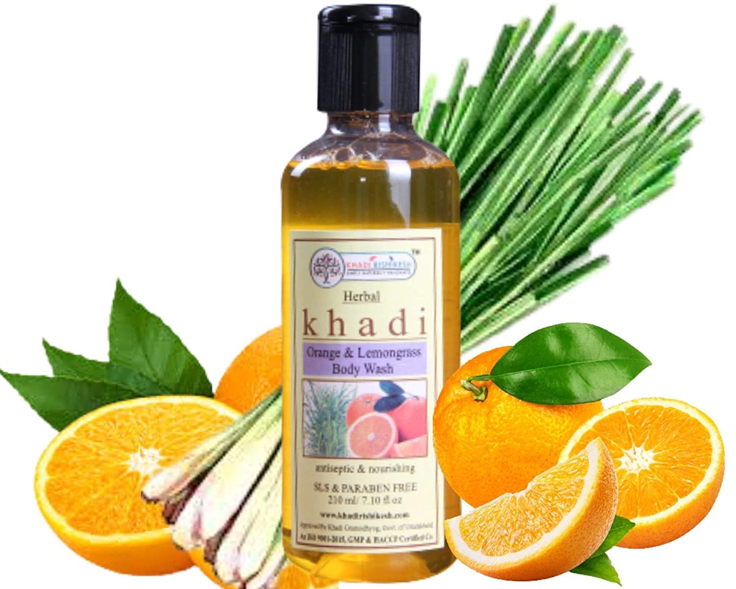 **Khadi Rishikesh Herbal Orange Lemongrass Body Wash for Acne Scars - Clear & Smooth Skin, Removes Impurities & Dirt - Unisex (Pack of 3 x 210ml) with Free Watermelon Lip Balm - Perfect for Daily Skincare & Post-Workout Refreshment**