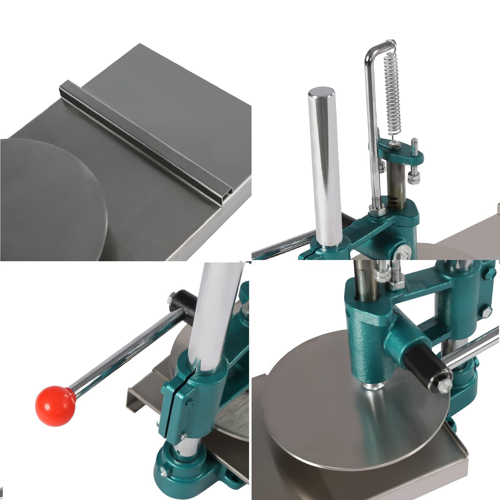Stainless Steel Manual Dough Press Machine - 7.9 Inch Large Pizza Dough Presser for Pies, Pastry & Bread | Adjustable Thickness | Home & Commercial Kitchen Use | Perfect for Restaurants, Bakeries & Pizza Shops