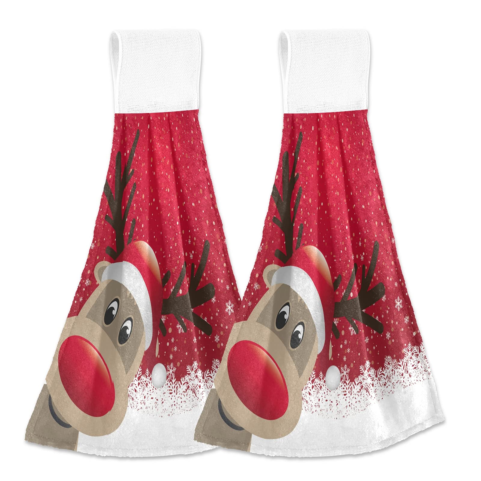Premium Red Christmas Elk Hand Towel Set of 2 - Soft 12x17 Inch Bath & Kitchen Towels - Perfect for Holiday Decor & Guest Bathrooms