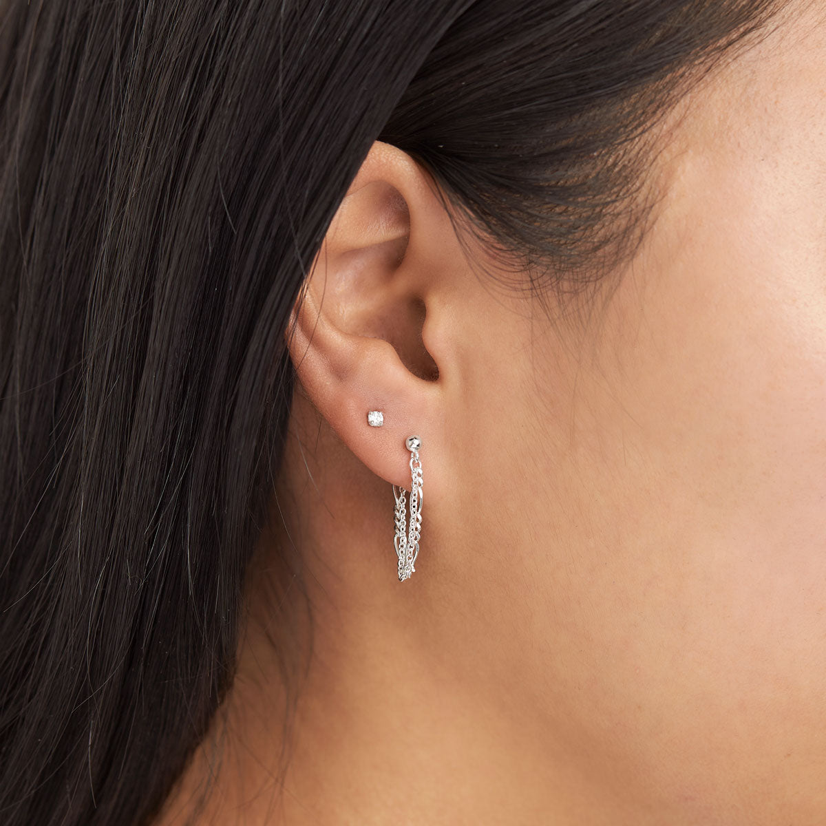 Gemini Chain Studs Earrings for Women - Trendy Gold Plated Hoop Earrings with CZ Stones | Perfect for Parties, Weddings & Everyday Wear