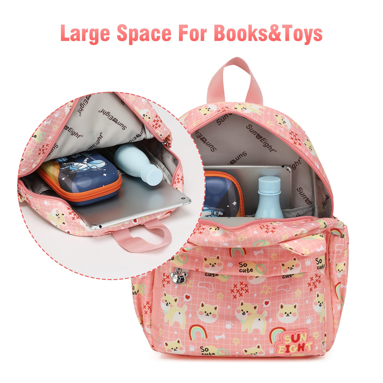 SUN EIGHT Cute Puppy Toddler Backpack for Girls Age 2-5 - Durable Kindergarten & Preschool Backpack for Little Girls - Perfect for School, Daycare, Travel & Outdoor Adventures