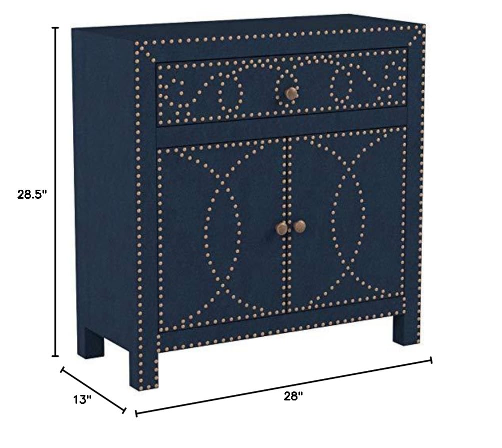 SEI FURNITURE Florian Double Door Navy Cabinet - Ornate Design Storage Cabinet with Removable Shelf - Perfect for Living Room, Bedroom, or Office Organization