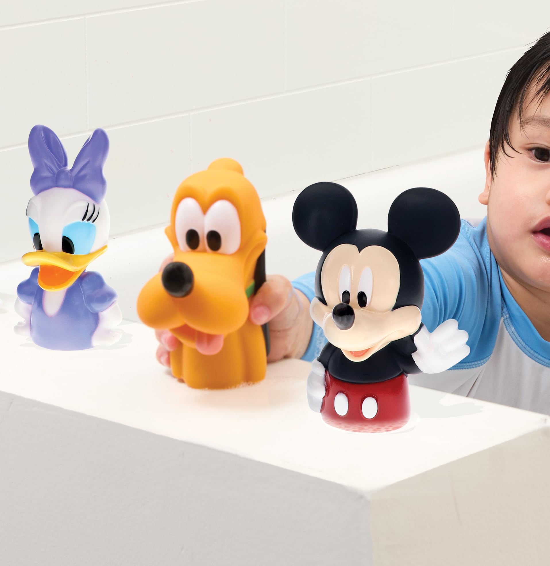 Mickey & Friends 6-Piece Bath Squirter Toy Set for Babies & Toddlers - Includes Organizer Bucket with Drainage Holes for Easy Storage | Fun Bath Time Water Toys for Kids Playtime