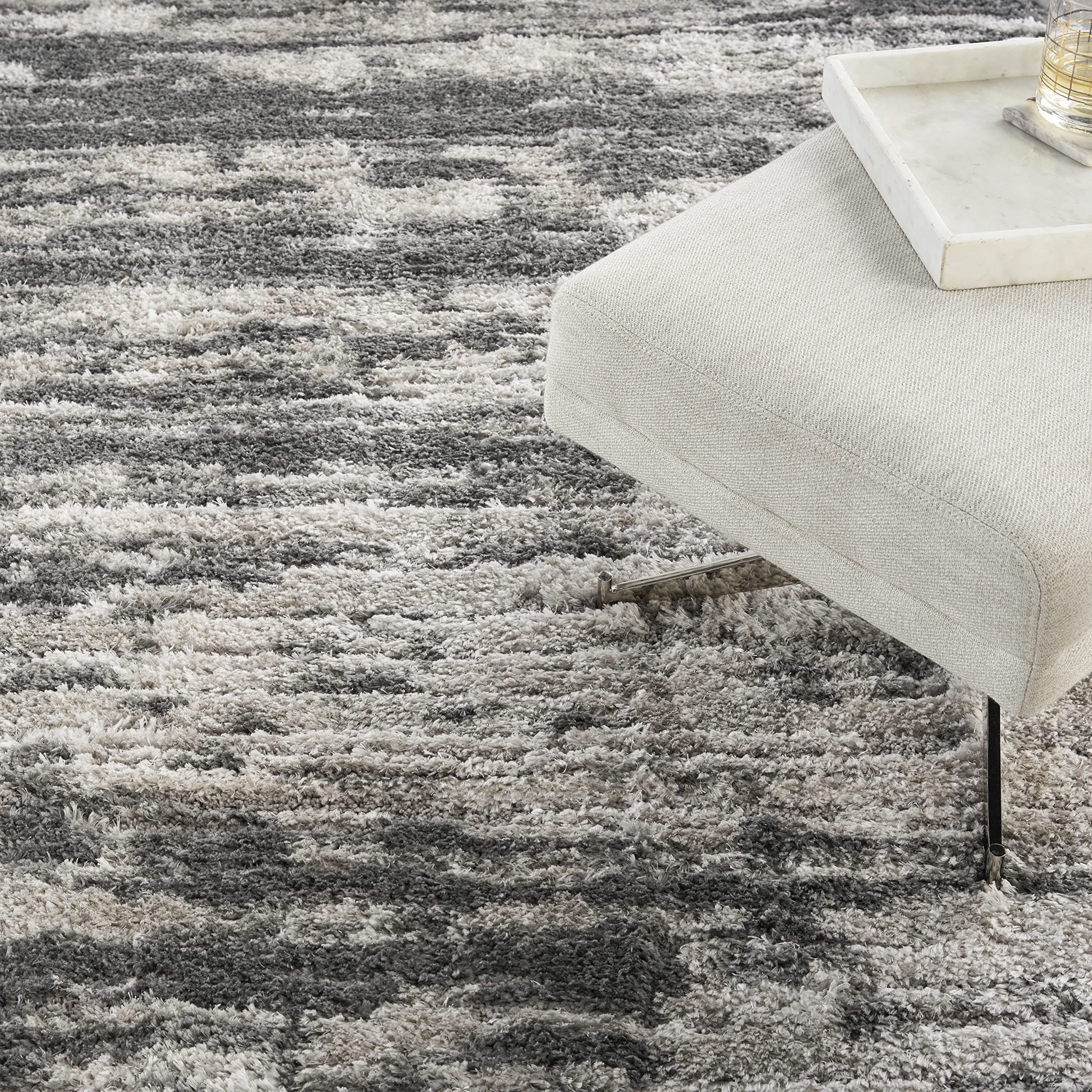 Nourison Luxurious Shag Charcoal/Ivory 8x10 Area Rug - Soft Plush, Easy Clean, Non-Shedding - Perfect for Bedroom, Living Room, Dining Room & Kitchen Decor | Cozy Home & Office Floor Covering