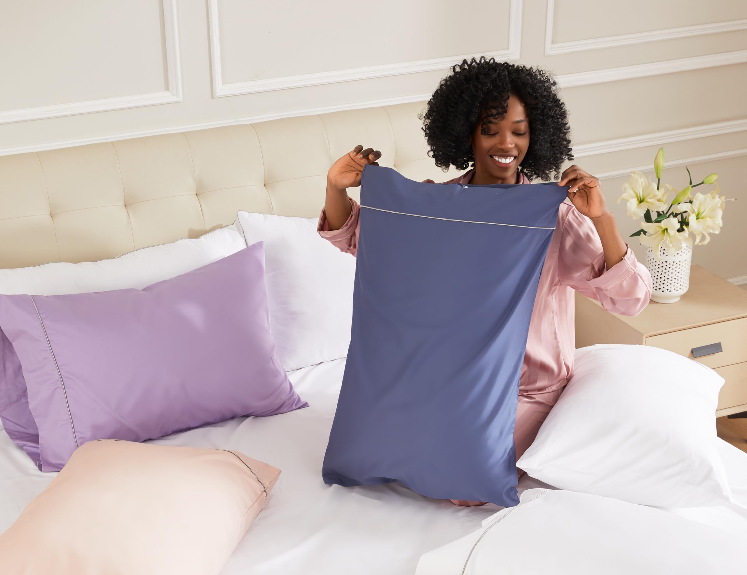 Premium King Size Sunflower Pillowcases Set of 2 - 100% Cotton 20x40 Inches with Silver Trim - Soft Breathable Bedding for Home Decor & Guest Rooms - Ultimate Gray Luxury Pillow Covers for Master Bedroom & Cozy Living Spaces