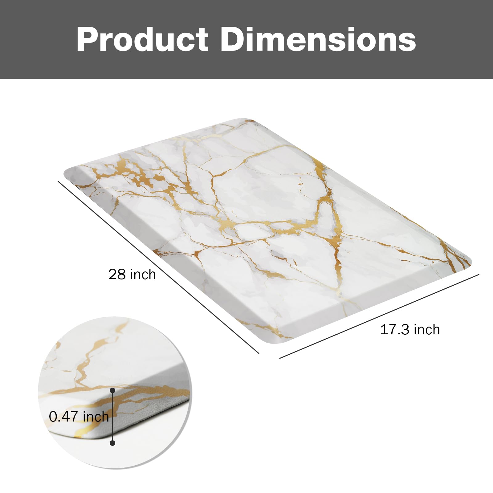 Anti-Fatigue Kitchen Floor Mats - Non-Slip Waterproof Cushioned Rug for Standing Comfort at Sink, Desk & Office (28x17.3 Inch) - Perfect for Cooking, Dishwashing & Long Work Hours